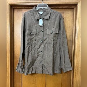 J.Jill Jacket Womens 2X Brown Linen Blend Button Shirt Jacket Shacket NWT